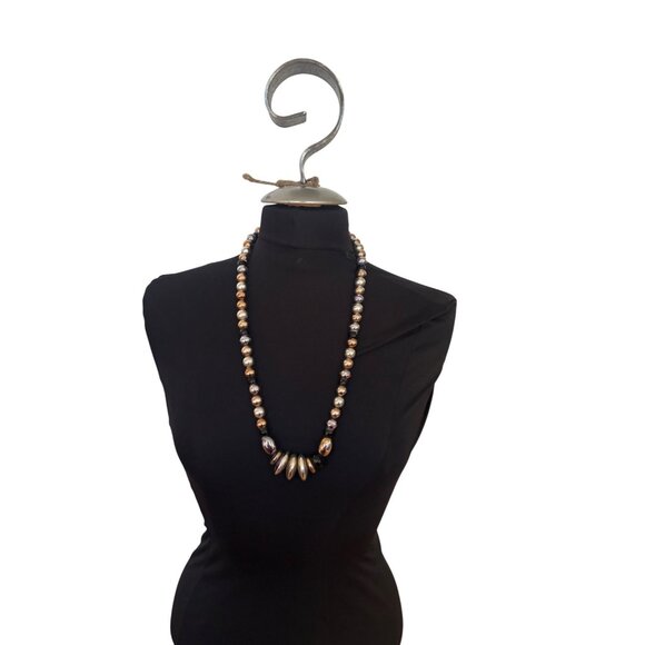 Multi-Color Beaded Necklace With Mixed Metal Accents & Silver Toggle Closure - Picture 2 of 9